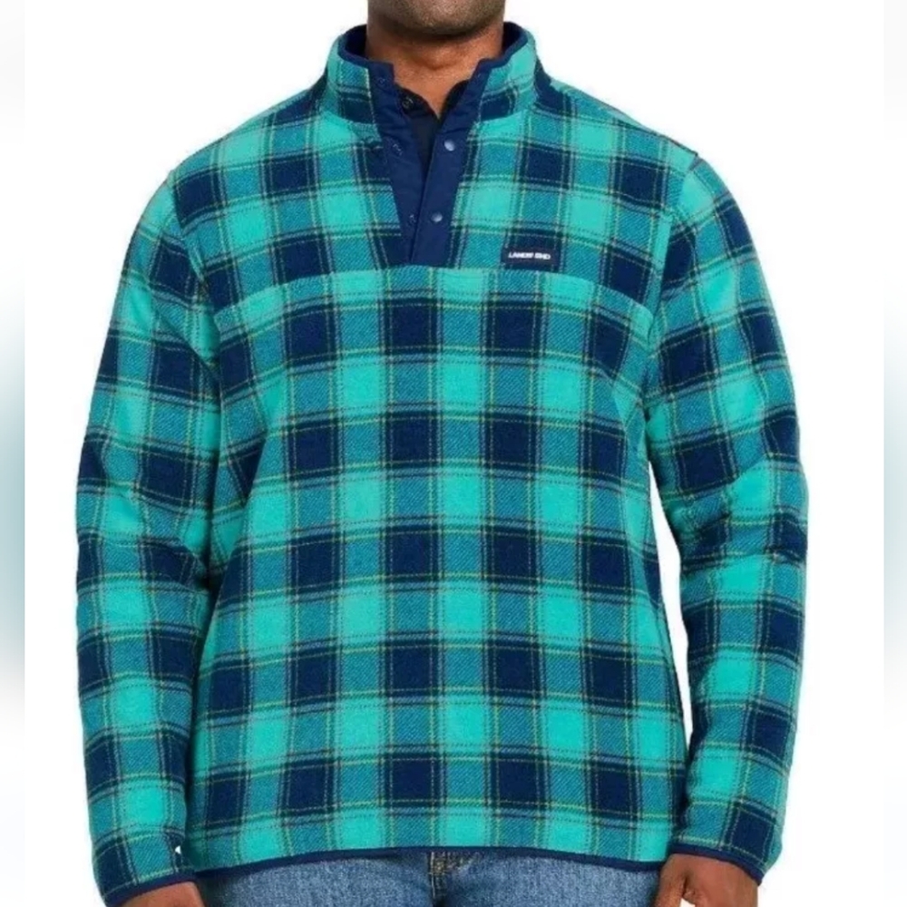 Land's End Qtr Snap Heritage Fleece Sweater Jacket Men 3X Blue Plaid Preppy